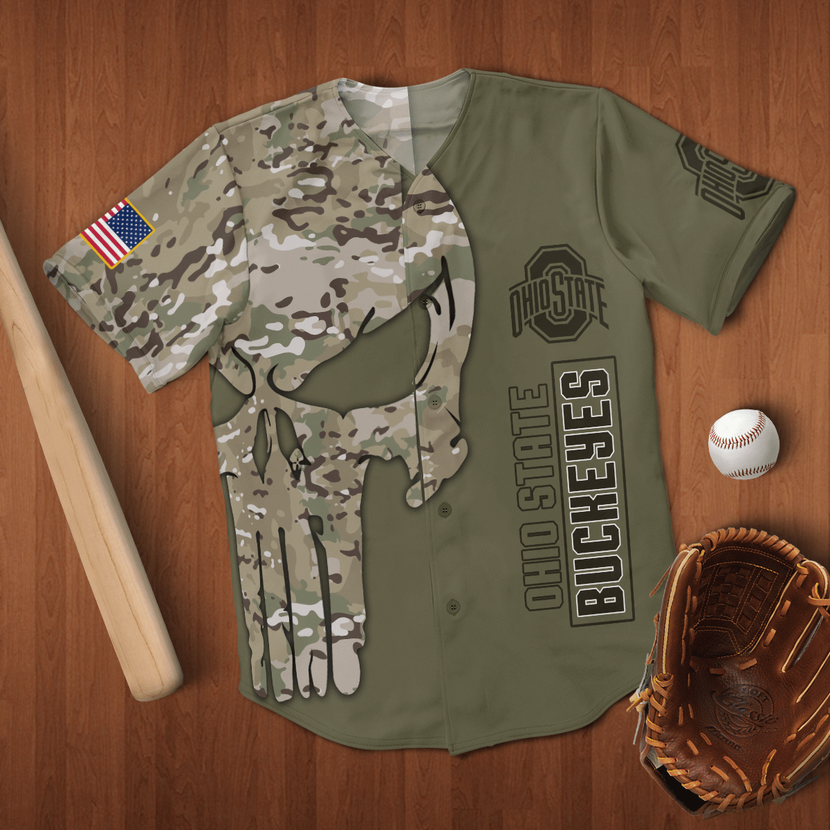 Ohio State Buckeyes Military Style Baseball Jersey